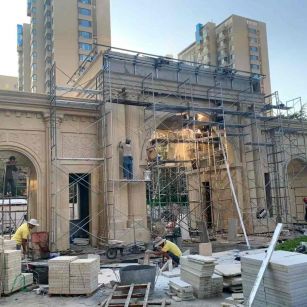 开封 黄金麻荔枝面花岗岩小区门楼外墙干挂