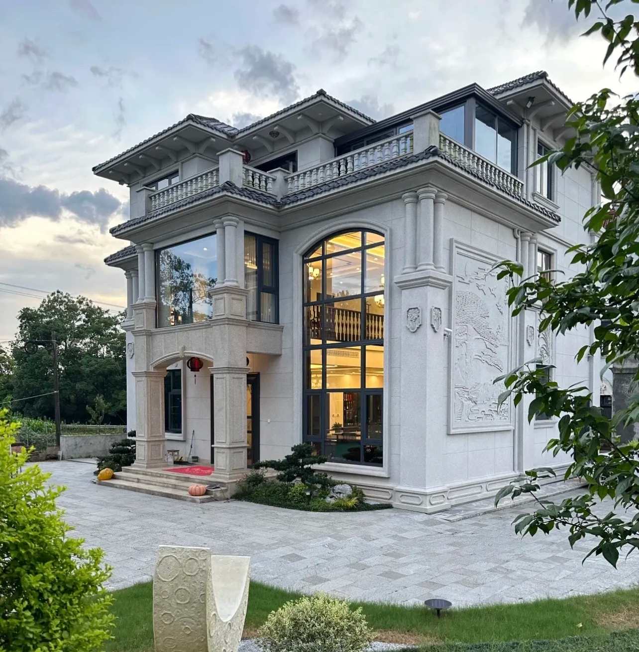 开封 白麻花岗岩私人别墅干挂石材豪华定制