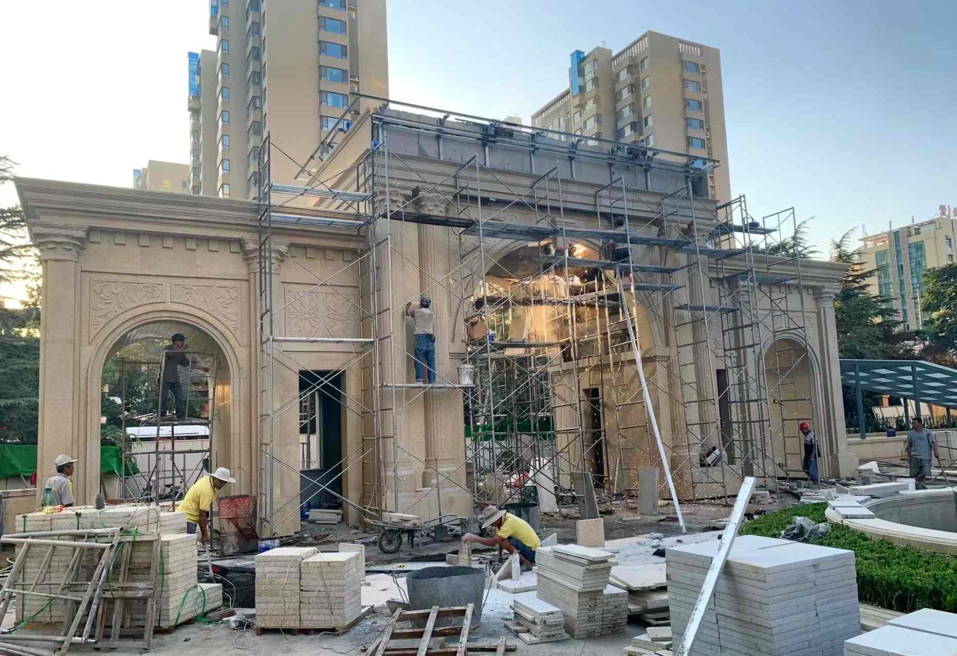 开封 黄金麻荔枝面花岗岩小区门楼外墙干挂