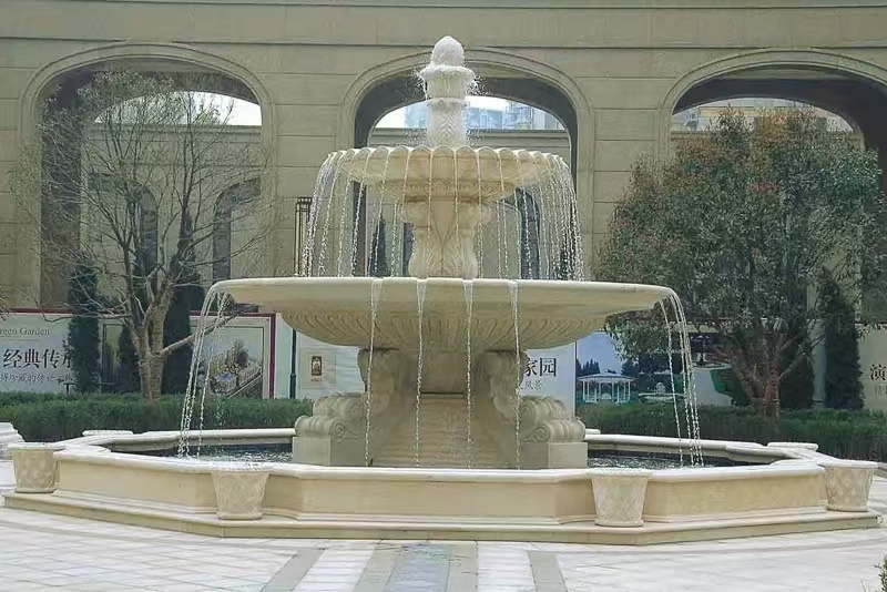 开封 黄金麻花岗岩异型加工——户外庭院石雕流水喷泉