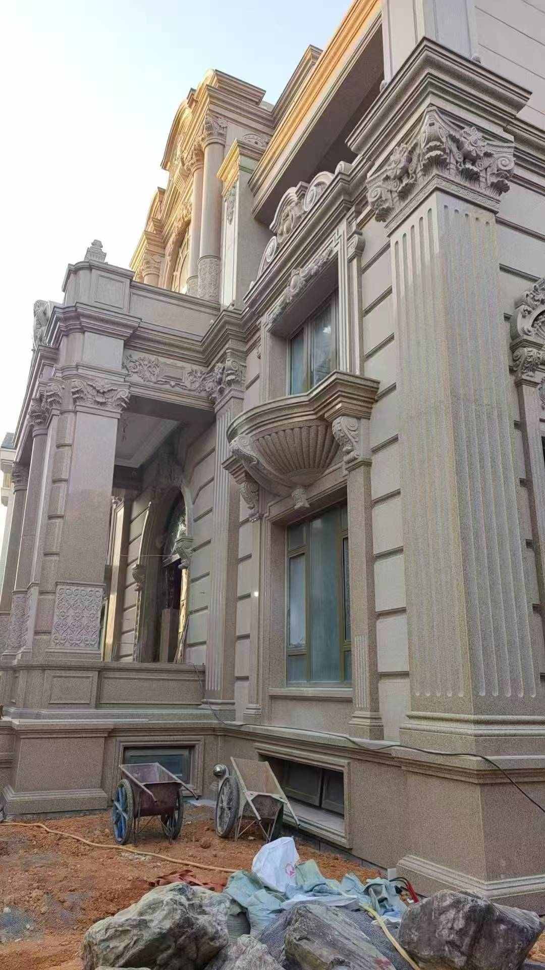 开封 黄金麻花岗岩光面别墅外墙干挂施工完成