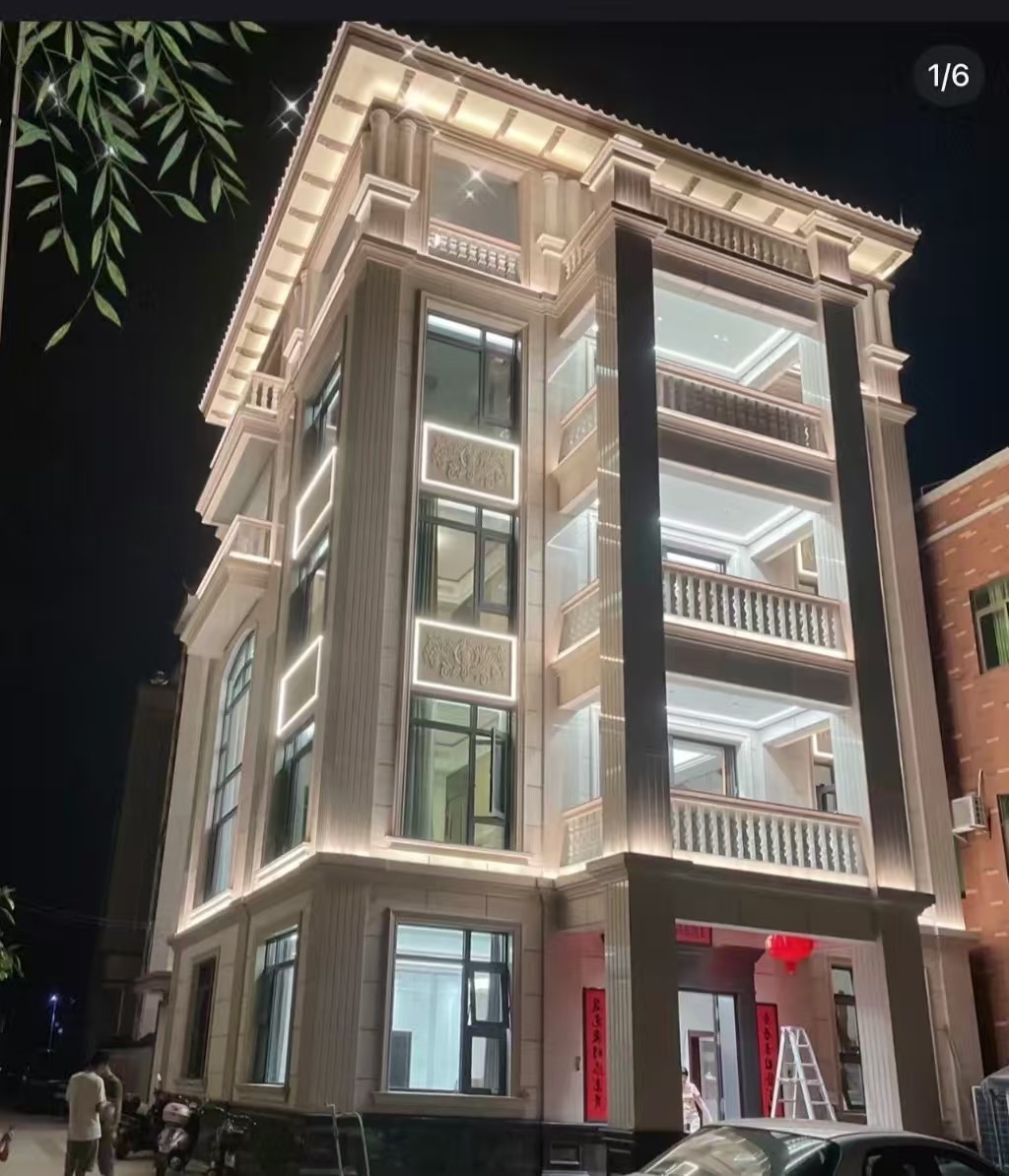 开封 芝麻白花岗岩别墅外墙夜间效果