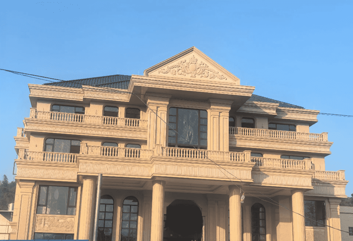 开封黄金麻别墅外墙干挂石材效果示例